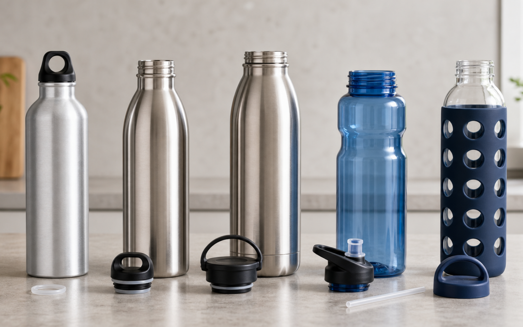 Aluminium-, Edelstahl-, Isolier-, Kunststoff- und Glas-Trinkflasche im Materialvergleich