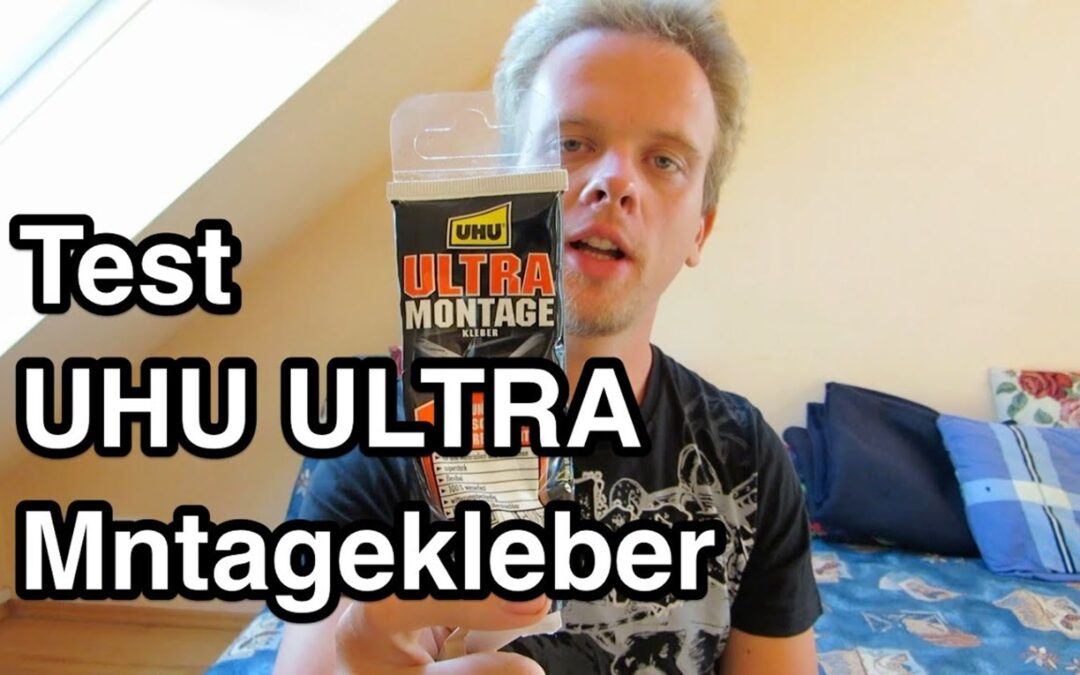 Historischer Praxistest des UHU Ultra Montageklebers mit sichtbarer Produktverpackung
