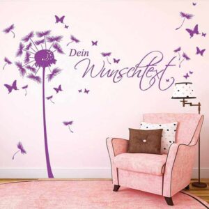 Wandtattoo Pusteblume mit Wunschtext in Pink