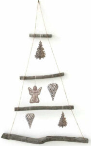 Deko Zweige Weidenhaken gebunden in Grau und Weiß