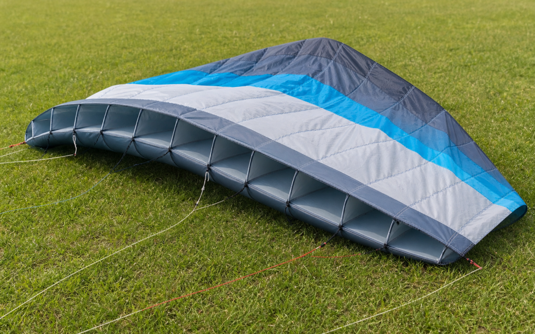 Illustrative Lenkdrachen-Matte mit sichtbaren Luftkammern und Waageleinen