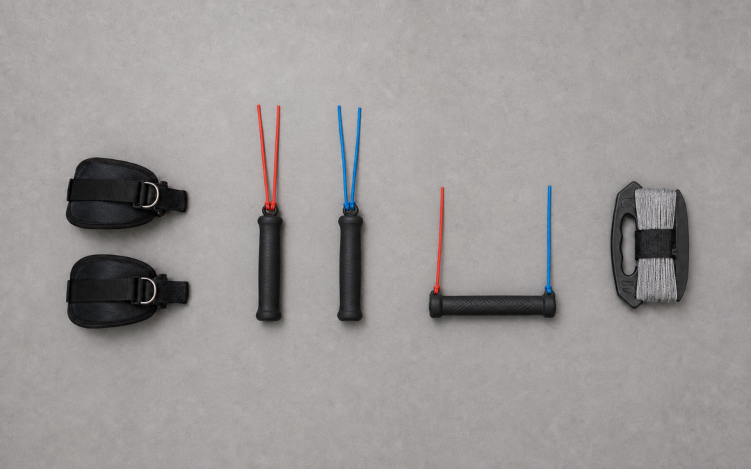 Illustrativer Vergleich von gepolsterten Lenkschlaufen, Quad Handles, Controlbar und Leinenwickler