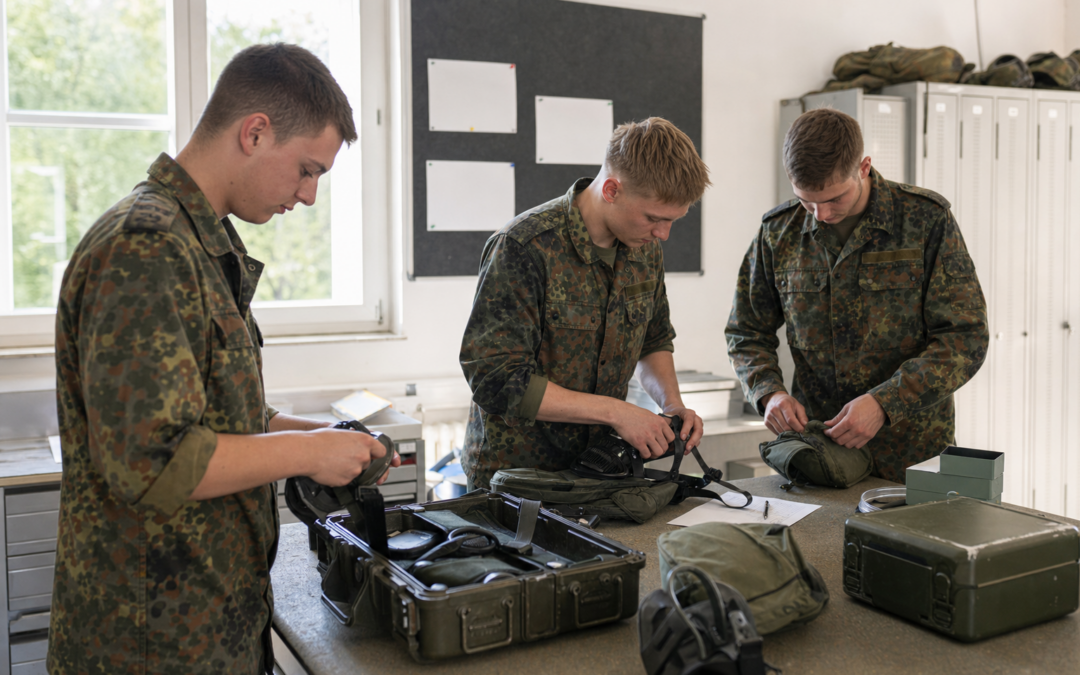 Soldaten bei technischer Ausbildung und Materialvorbereitung in der Stammeinheit