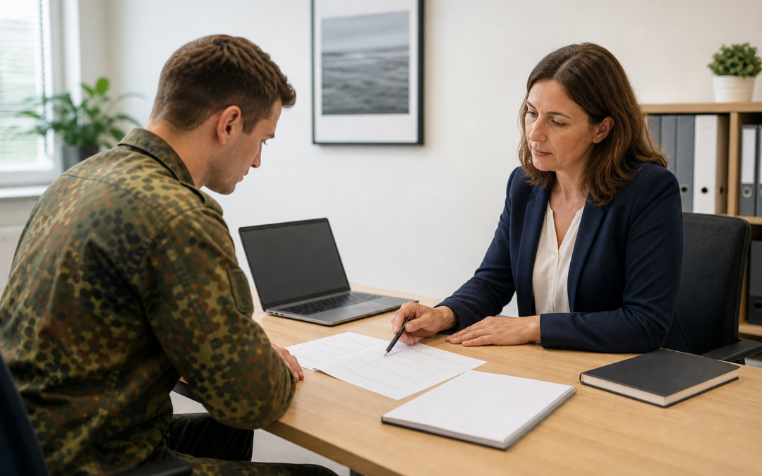 Soldat im persönlichen Beratungsgespräch zur beruflichen Weiterbildung nach der Dienstzeit