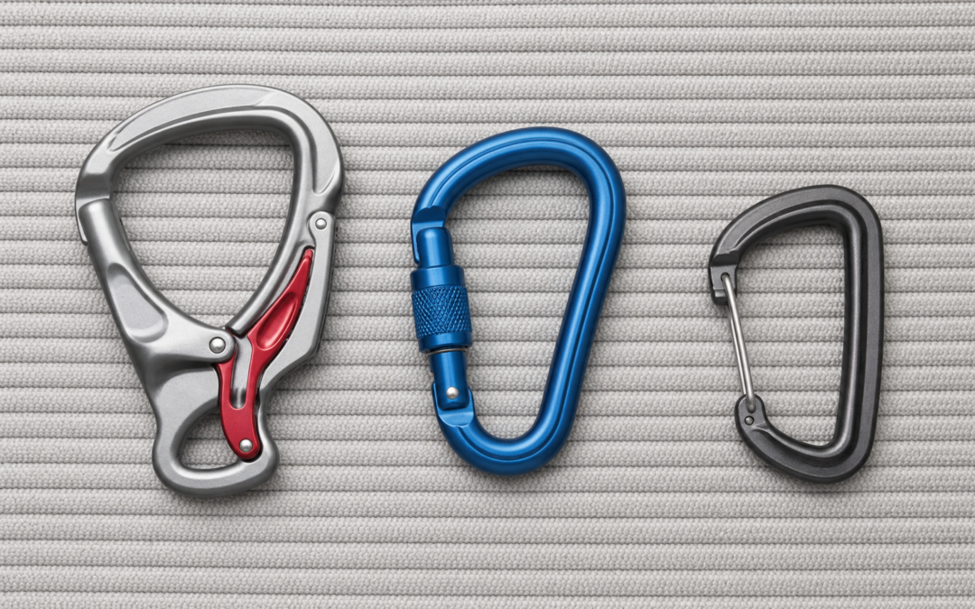 Klettersteigkarabiner, HMS-Schraubkarabiner und D-förmiger Basiskarabiner im Vergleich